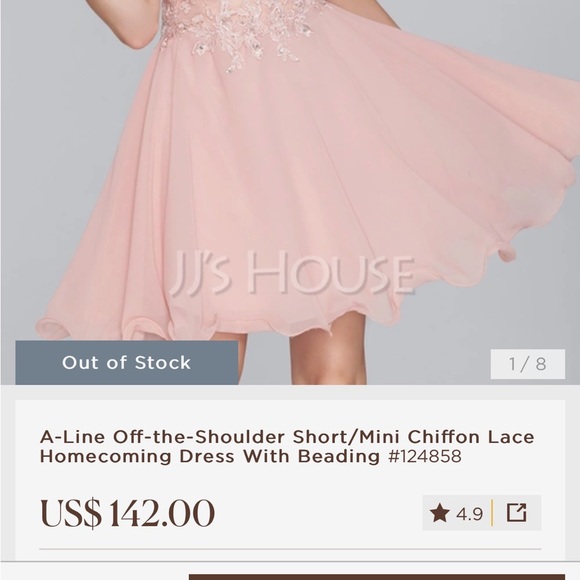 A-Line Off-the-Shoulder Short/Mini Chiffon Lace Homecoming Dress With Beading - Picture 3 of 3